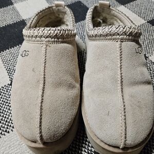 UGG Suede Shearling Lined Slip-On Slippers in Taupe